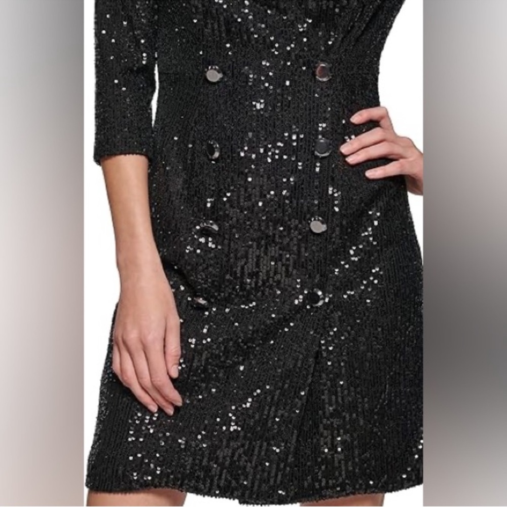 DKNY Womens Long Sleeve Double Breasted Sequins Blazer Dress - Picture 3 of 6